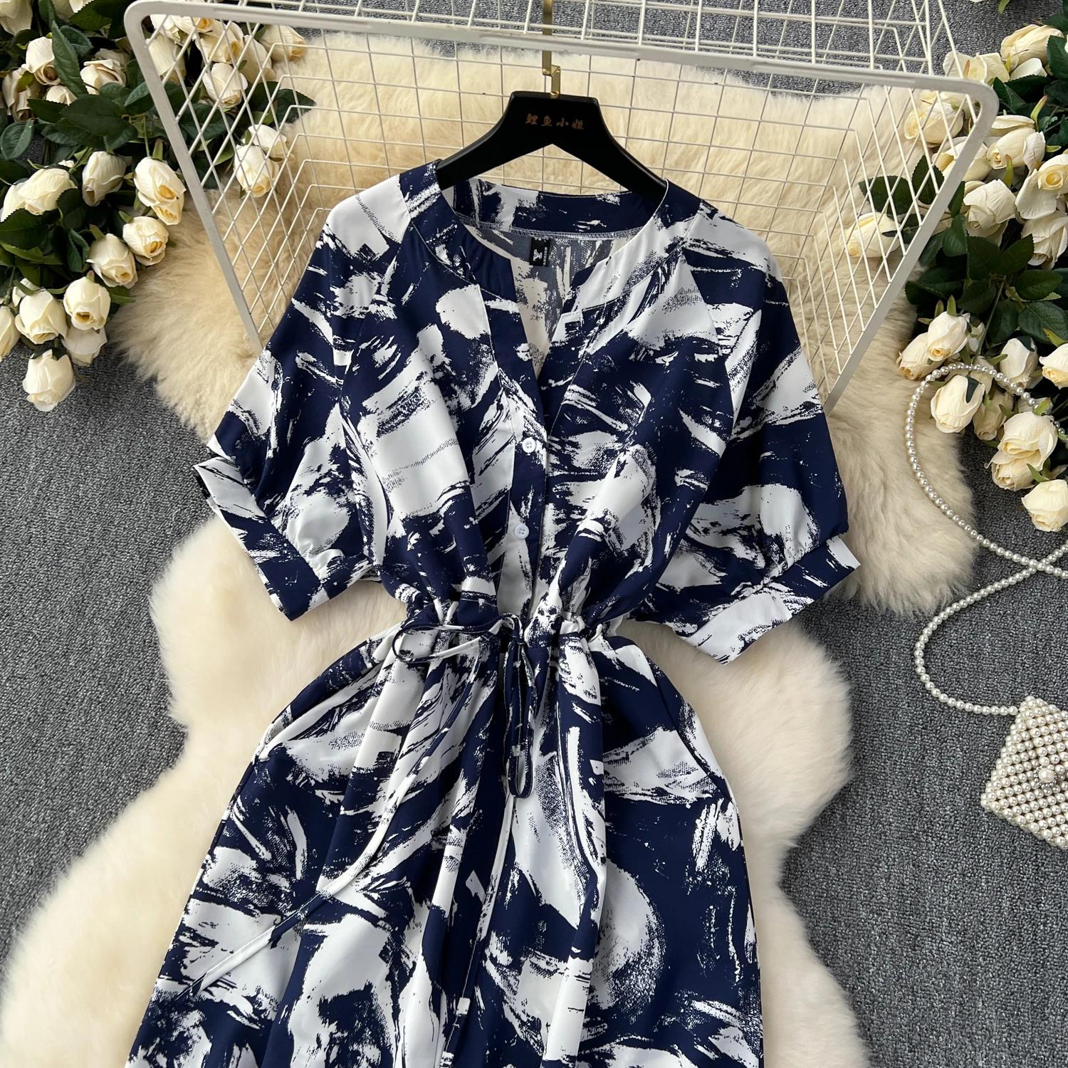 Летний повседневный женский комбинезон с широкими штанинами и принтом — фото 12