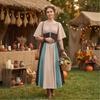 Women's Halloween Off-Shoulder Dress with Color Block Sleeves Tie Waist Belt Set