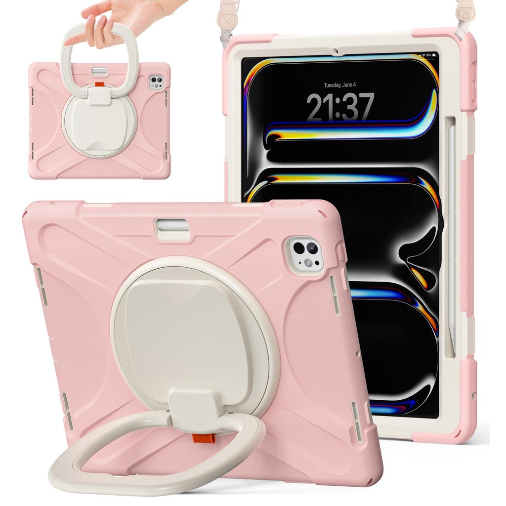 For iPad Pro 13 (2025)/(2024) Case with Shoulder Strap TPU+PC+Silicone Kickstand Tablet Cover