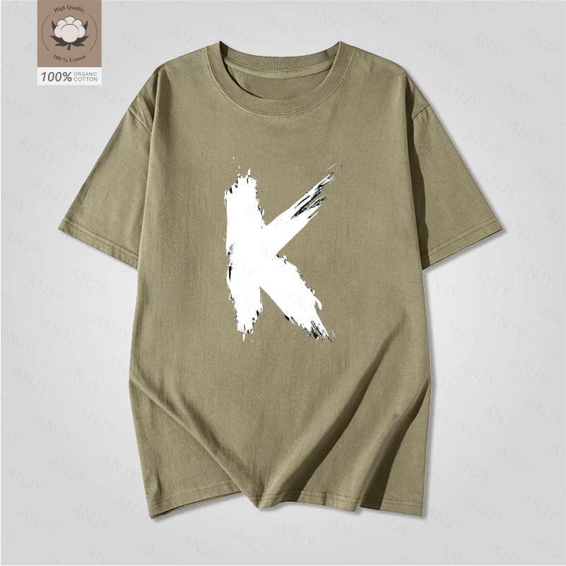 Artistic Letter K Printed White Short Sleeved Unisexs And Unisexs American Street Loose Pure Cotton Personalized Simple Tshirt