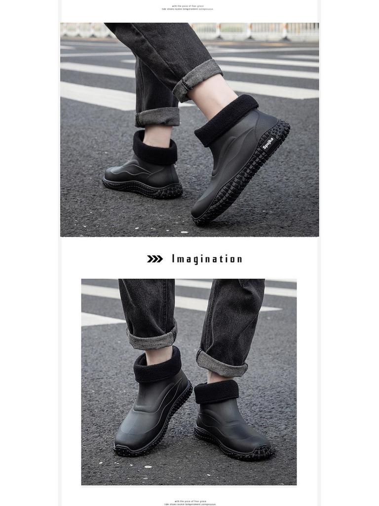Men’s Waterproof Non-Slip Short Rain Boots - Thick Sole Wear-Resistant Rubber for Outdoor and Kitchen Use
