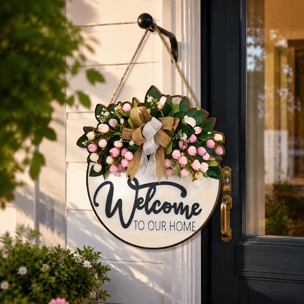 2D Flat Door Wreath Wooden Hanging Decoration Ornaments Wall Art Outdoor Decor