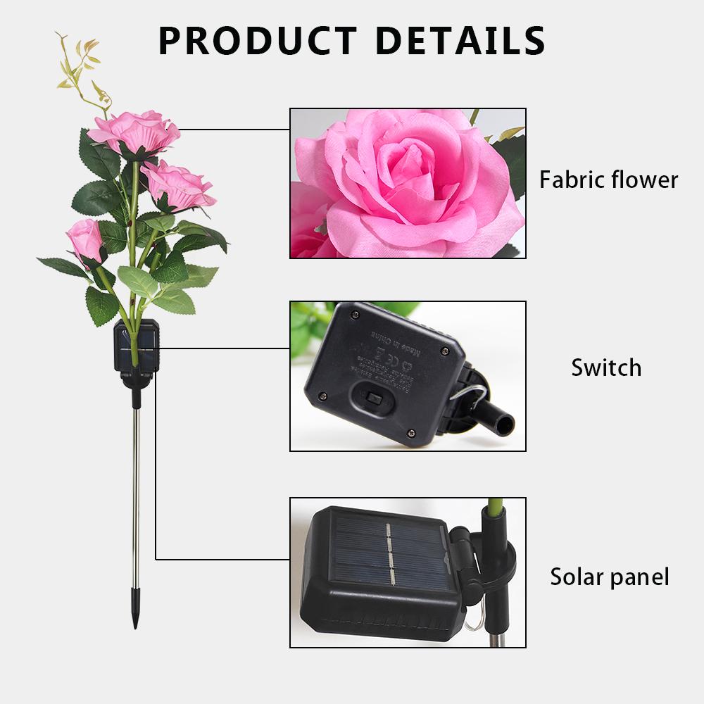 Solar LED Rose Light Outdoor Waterproof Yard Lamp LED Artificial Flower Light Courtyard Landscape Light Garden Decoration