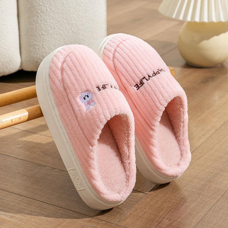 Cotton Slippers Women's Spring, Autumn and Winter Indoor Home Use Non-slip Confinement Shoes Thick-soled Home Warmth Couple Men