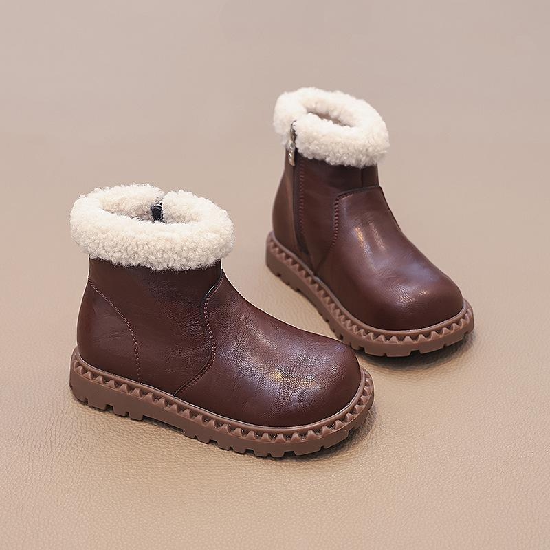 Girls Martin boots thermal velvet cotton boots 2025 winter new baby girl short boots soft sole children's two cotton leather boots