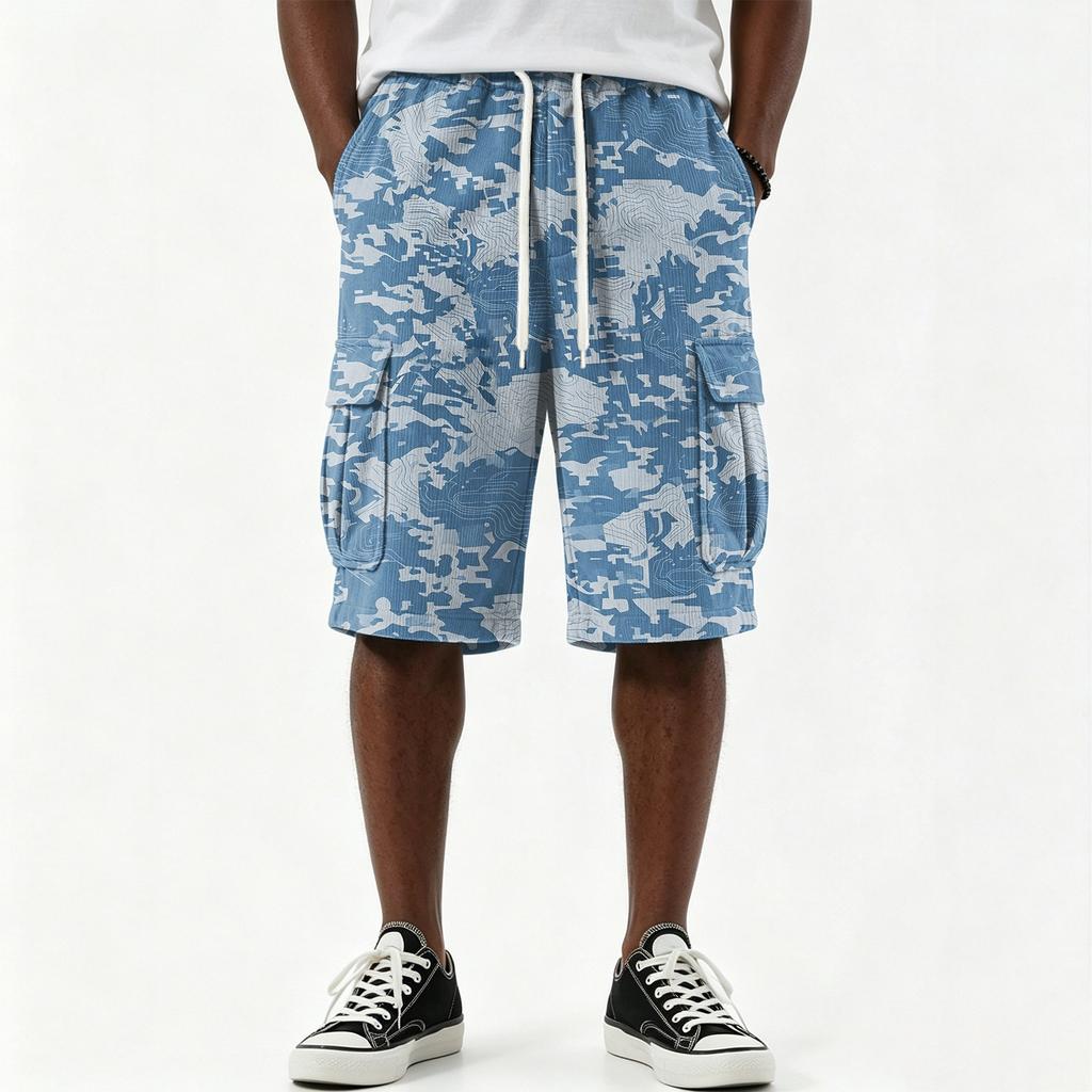 Men's Casual Print Drawstring Shorts with Pockets, 5 Inch Inseam