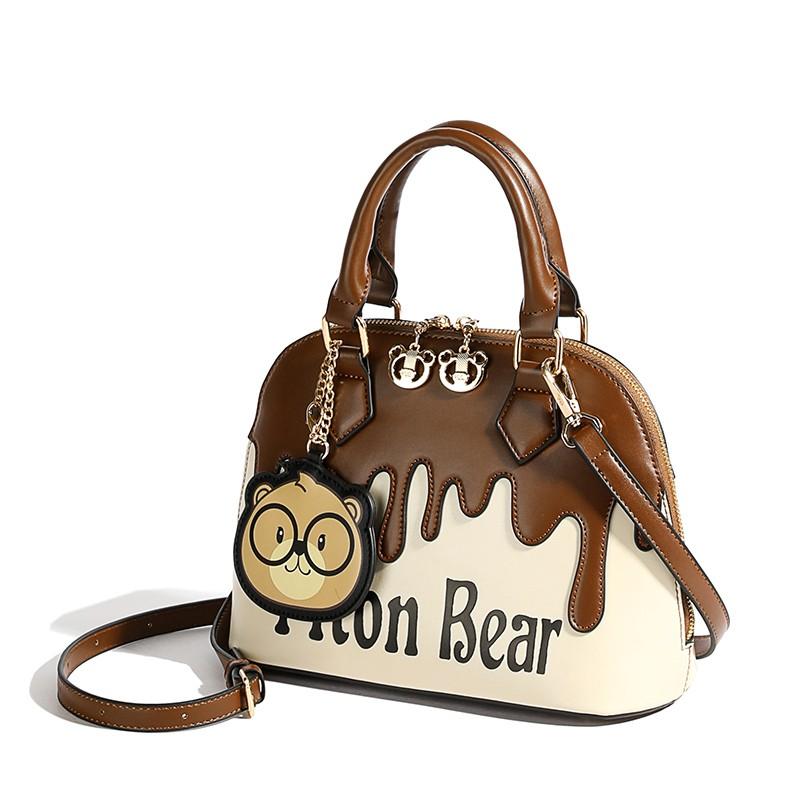 Boston Handtasche für Damen, Retro-Umhängetasche, Umhängetasche, süß und modisch, neues Modell mit hoher Kapazität, Cartoon-Muster, Tragetasche