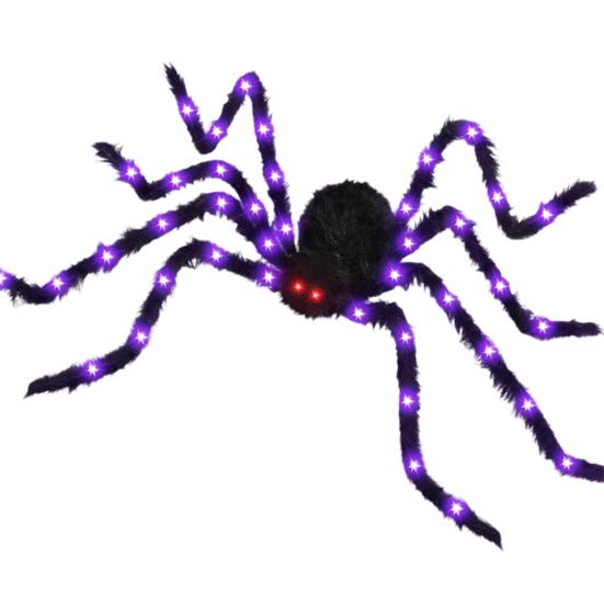 Halloweenský obří svítící pavouk Strašidelný realistický chlupatý LED pavouk s ohebnýma nohama pro vnitřní venkovní Halloweenskou zahradní domácí výzdobu