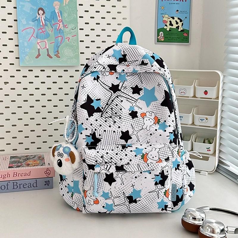Star Cute Rabbit Carrot Pattern Student Casual Backpack With Pendant Plush