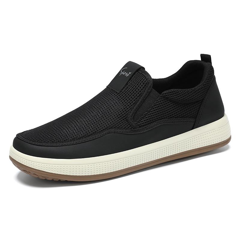 Fashion Men's Low-Top Soft-Soled Casual Shoes Breathable Mesh Comfortable All-Match Flat Shoes PVC Bottom round Toe Non-Slip Summer Shoe