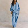 2026 Damen Entspannter V-Ausschnitt Hoodie Weitbeinige Hose Set Lässiges Lounge-Outfit In Einfarbig
