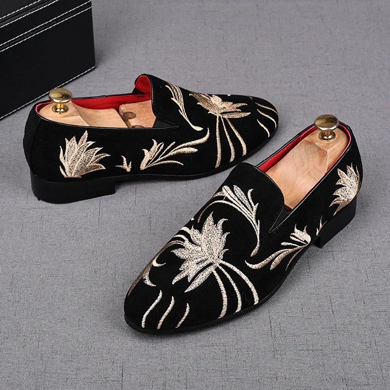 Fashion Men's Shoes Classic Embroidery Loafers High Quality Suede Leather Casual Shoes Moccasins Business Footwear Flats Loafers