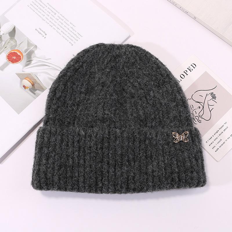 

Butterfly Wool Hat for Women In Autumn and Winter Korean Knitted Hat for Ear Protection Big Head Flange Hat Showing Face Small Warm Cold Hat for Men M（56-58cm）