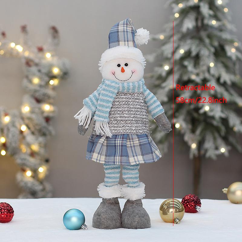 Christmas New Product: Blue Cloth Art Retractable Christmas Figurine Old Man Snowman Reindeer Festival Decoration Ornaments