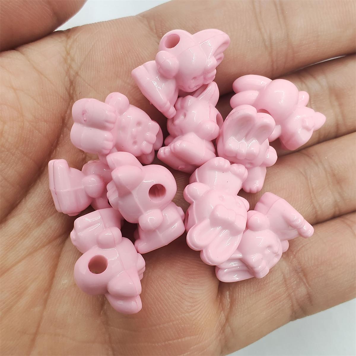 

30 шт. акрилових намистин із мультяшним кроликом, підвіскою, зайчиком, дитячим виготовленням прикрас, суцільним кольором, аксесуарами для прикрас для волосся ручної роботи рожевий
