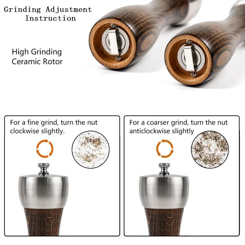 1 Pc Beech Wood Salt and Pepper Mill Set Pepper Mill with Ceramic Mechanism Adjustable Salt Grinder Refillable Spice Tools YY080