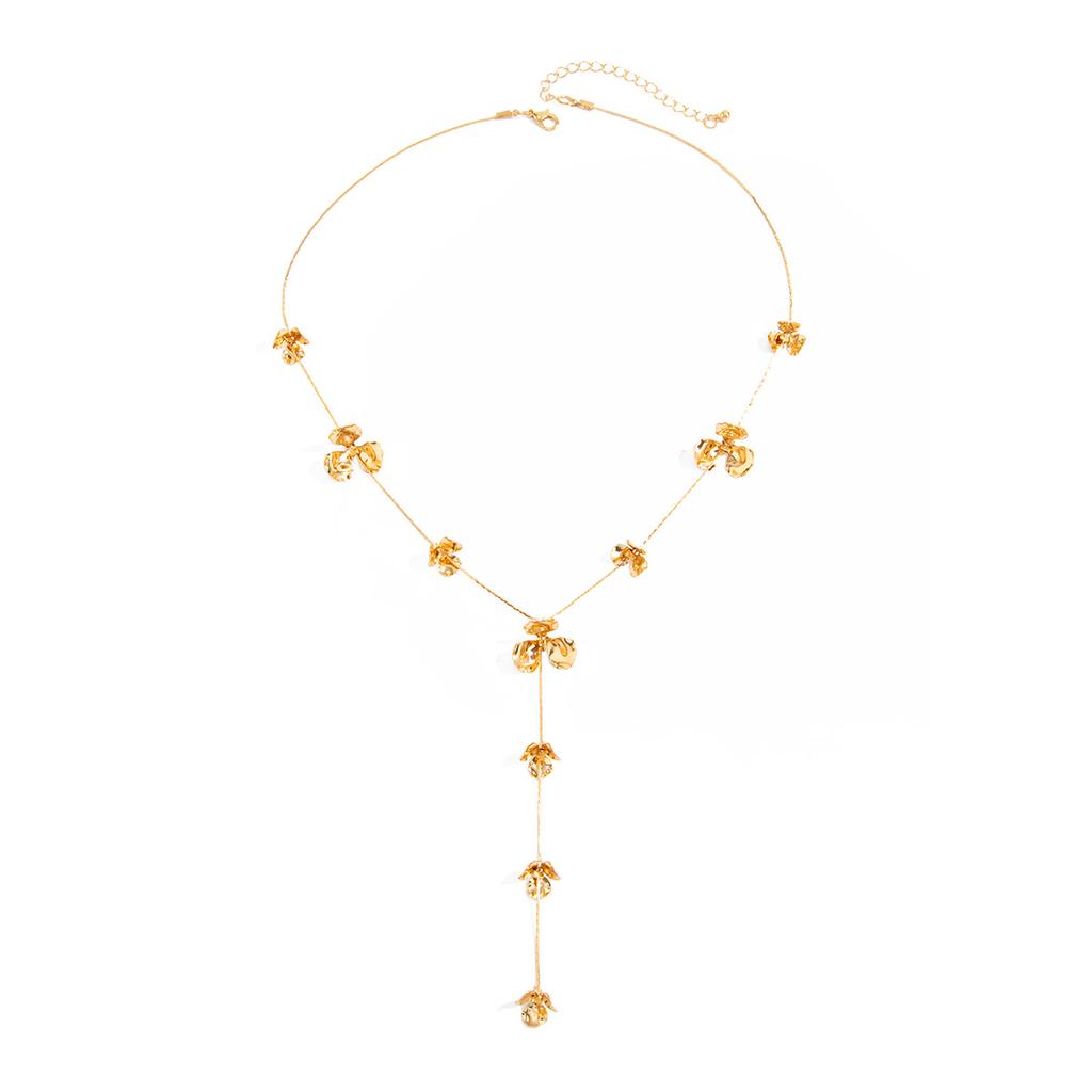 Fashion Trendy Flower Y-Shaped Necklace, Minimalist Cool Style Oil Drop Floral Thin Chain Necklace For Women
