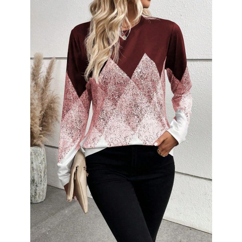 Women S Long Sleeve Round Neck Printed Top Casual Style S
