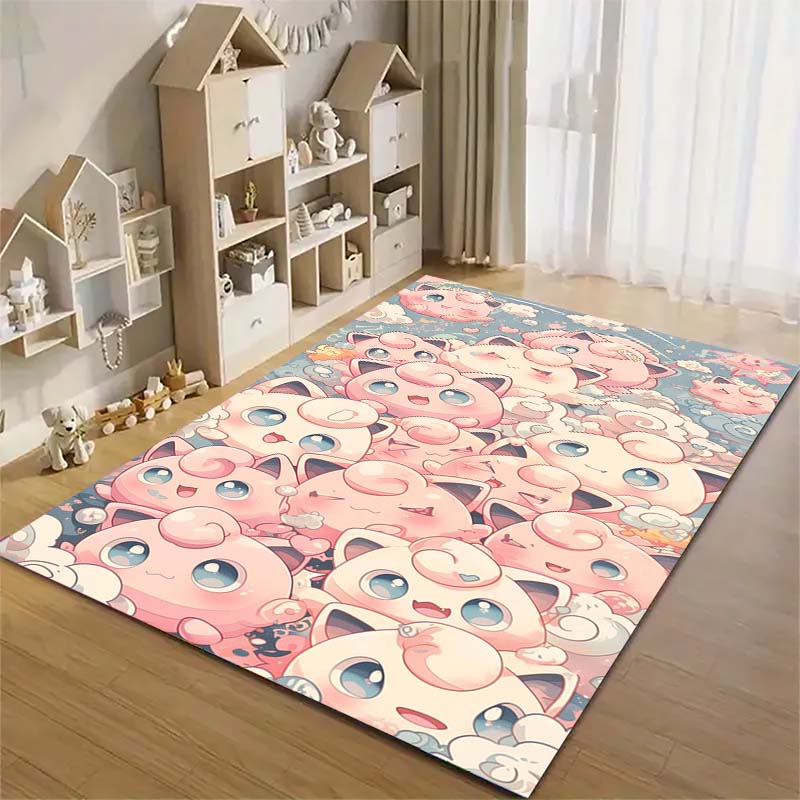 Pokémon print rug, cute Pikachu, Jigglypuff and Charmander cartoon decorative rug, home décor