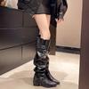 2025 New Over-the-Knee High Boots Fall Winter Pointed Toe Metal Belt Buckle Non-Slip Block Heel Stack Knight Boots