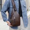 Simple and Fashionable Casual Solid Color PU Multifunctional USB Charging Zipper Man's Chest Bag Crossbody Bag for Commuting