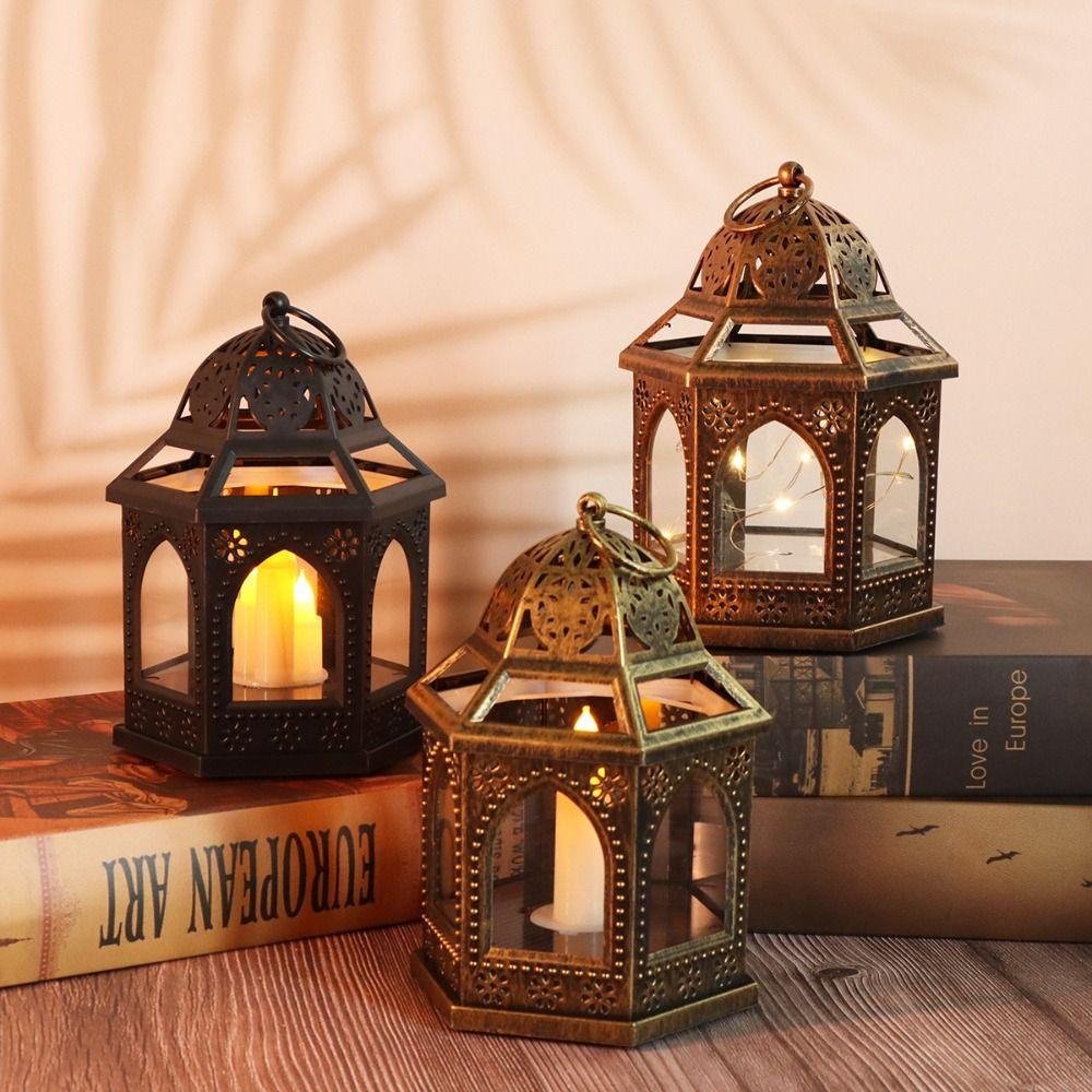 Bronze LED Lantern Light Plastic Eid Mubarak Light Creative Ramadan Decoration Muslim Islamic