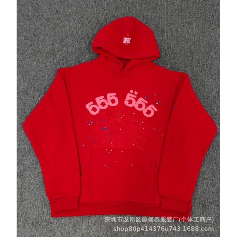 Sp1der Rapper YoungThug Same Foam Letter 555555 Couple Hoodie Pink Sweatshirt