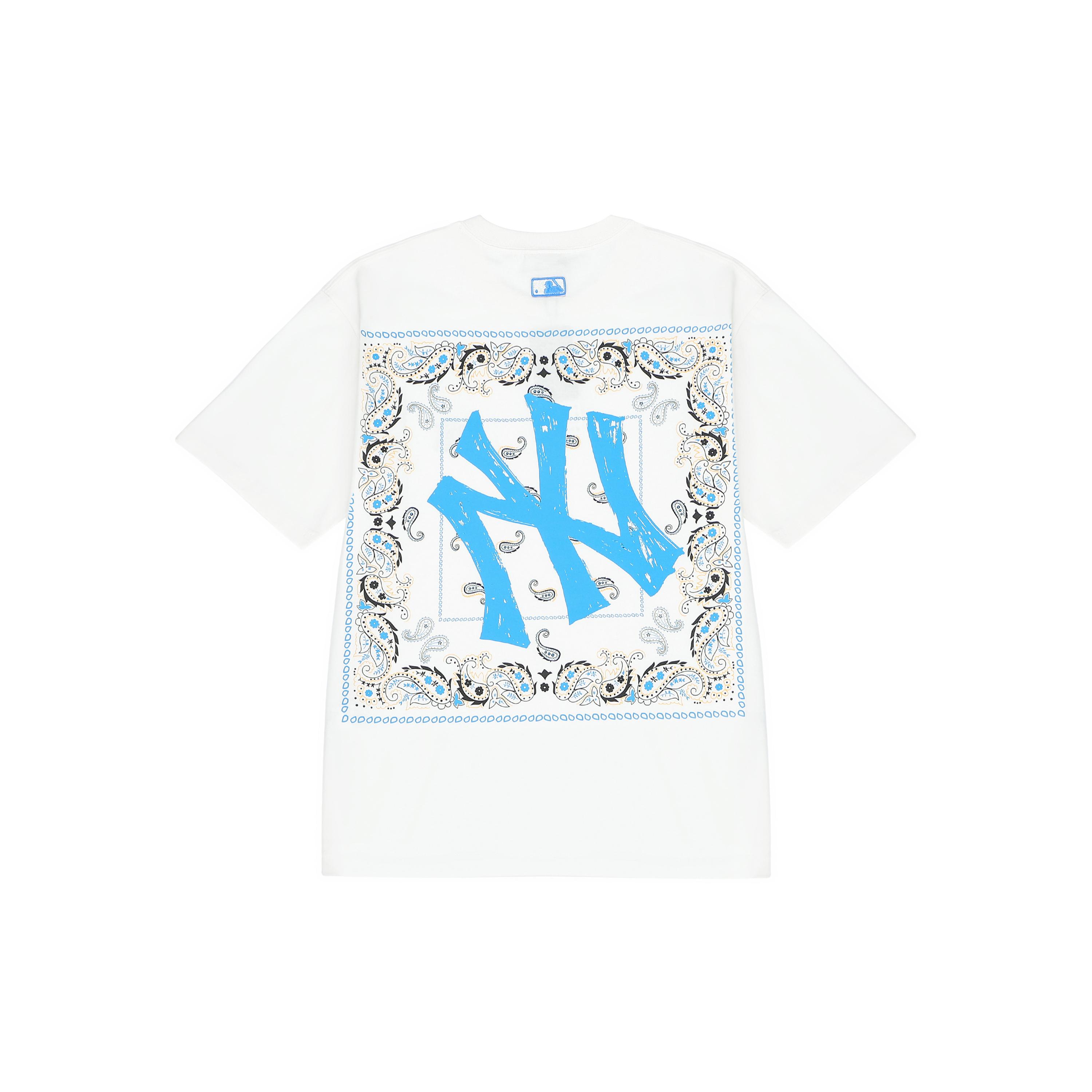 MLB Cashew Flower T Shirts Unisex White Crew Neck Moderate Straight Fit 3ATS52023-50IVS L