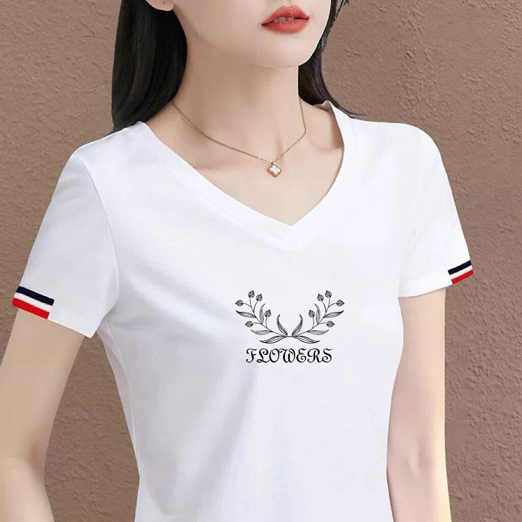2026 Women s Casual White V-Neck Star Pattern Short-Sleeve T-Shirt Large