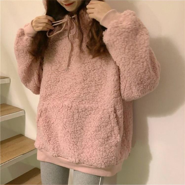 Winter Lamb Plush Coat Women's Teddy Bear Hoodie Women's Loose Jacket Women's College Style with Thickened Fleece