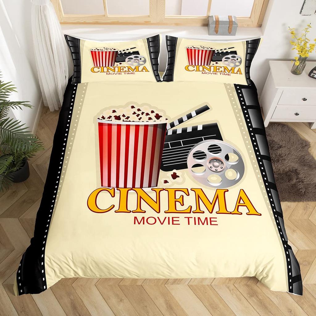 Vintage Kino Bettbezug für Familie Junge Mädchen Heimkinozimmer Dekor Vollständiges Film-Thema Bettdeckenbezug Film-Thema Bettwäscheset