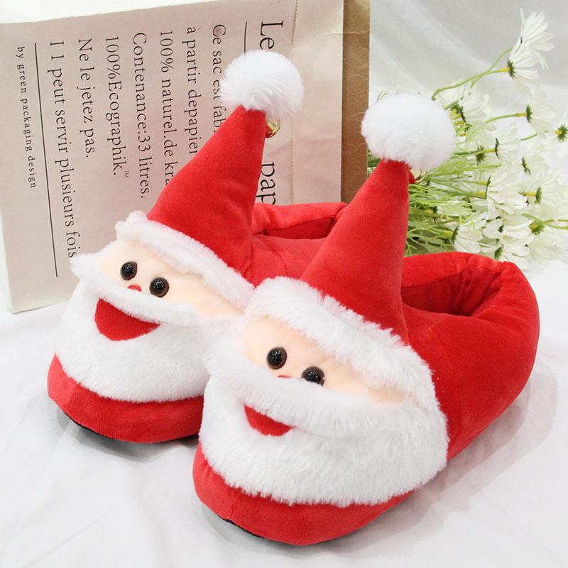 Cartoon Santa Claus Plush Slippers Home Holiday Cotton Shoes Bag Heel Warm Shoes Home Shoes Christmas Gifts Women