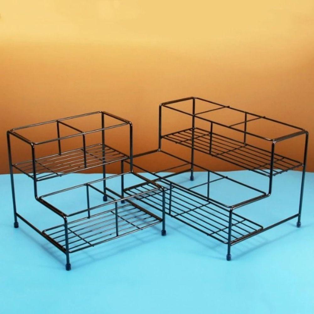 Black Coffee Syrup Rack Metal Kitchen Storage Shelves  for Cabinet Cafe Countertop
