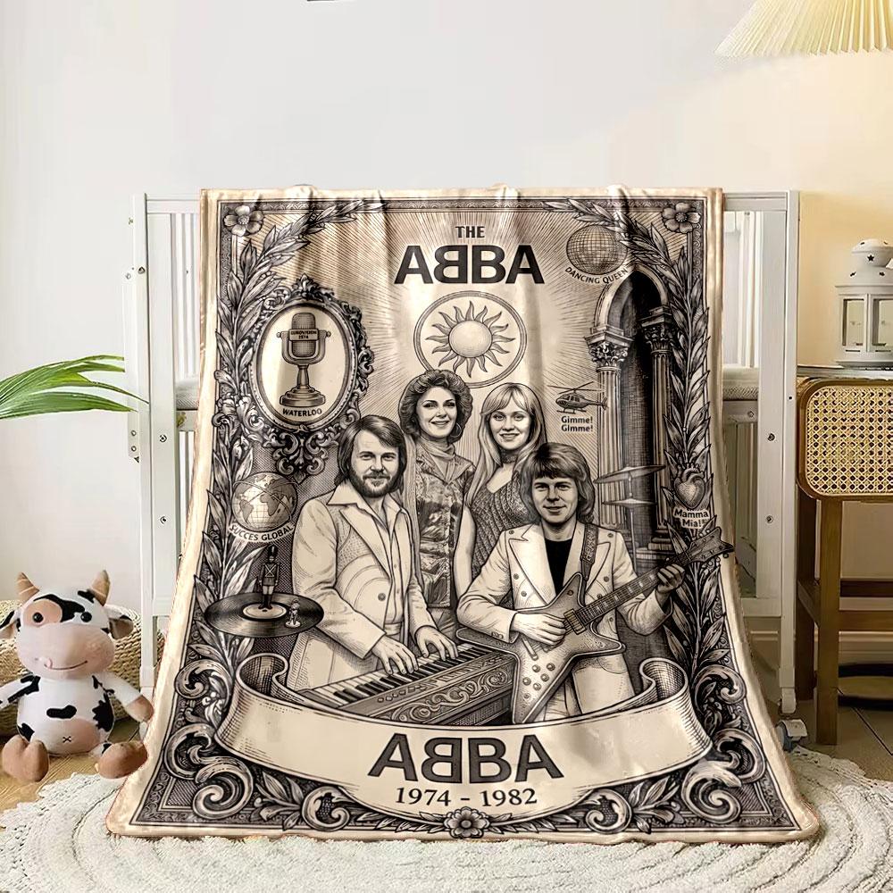 Bohemian ABBA Band Engraved Poster Yellow Soft Blanket, Durable Warm Throw for Outdoor Fun, Comfortable Throw for Daybed and Armchair