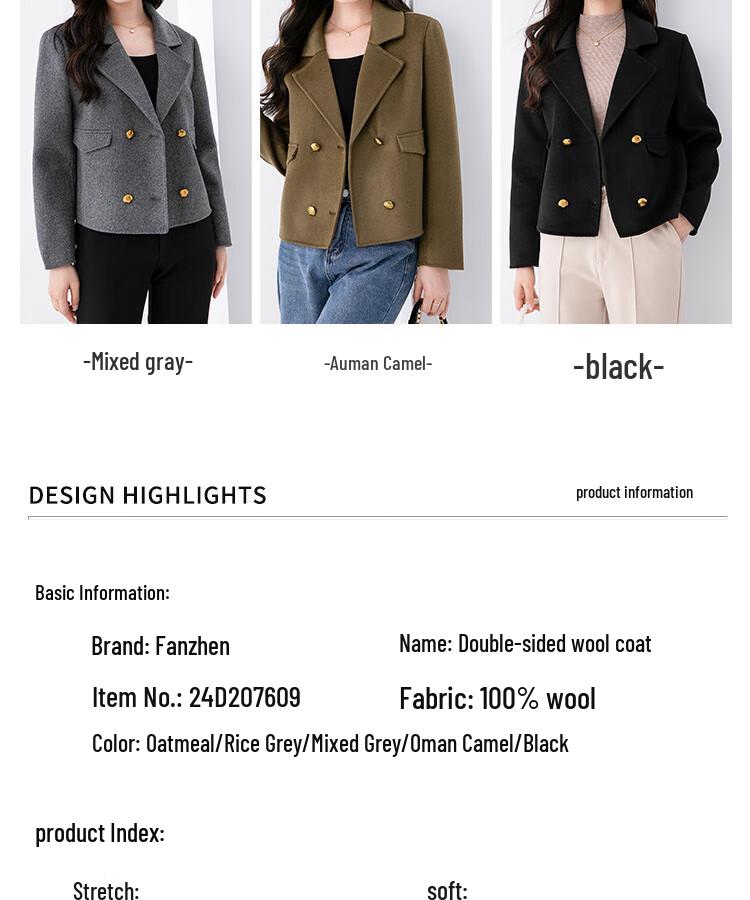 Fanzhen Women's Petite Fit 100% Wool Short Coat