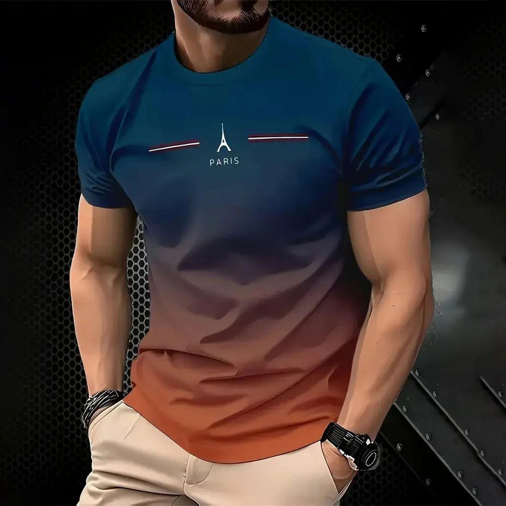 The Summer Quick-drying Men's T-shirt Features A Casual Fashionable Streetwear 3D Gradient Print Tshirt