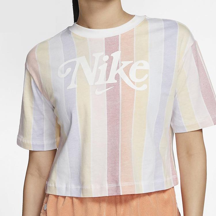 Nike Sportswear Color Block Striped Short Sleeve T-Shirt Women Tops Multicolor CJ2503-100