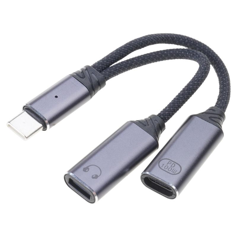 2 IN 1 Type C Splitter to Type C USB C Headphone Sound Adapter Charging Cable Replacement For Mobile Phone Tablet