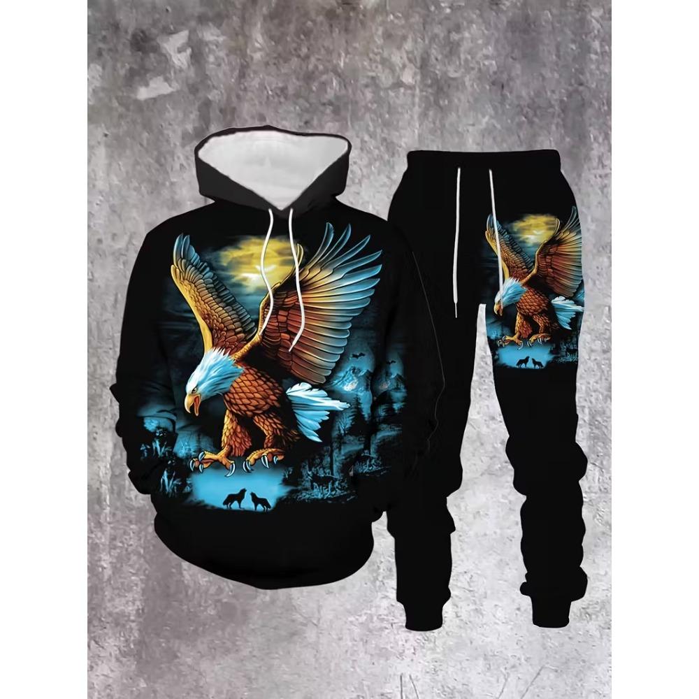 

Men s 3D Eagle Print Tracksuit Outfits Street Fashion Hoodies Pants 2-Piece Set Spring Autumn Casual Sweatshirt Sweatpants Suits 6XL