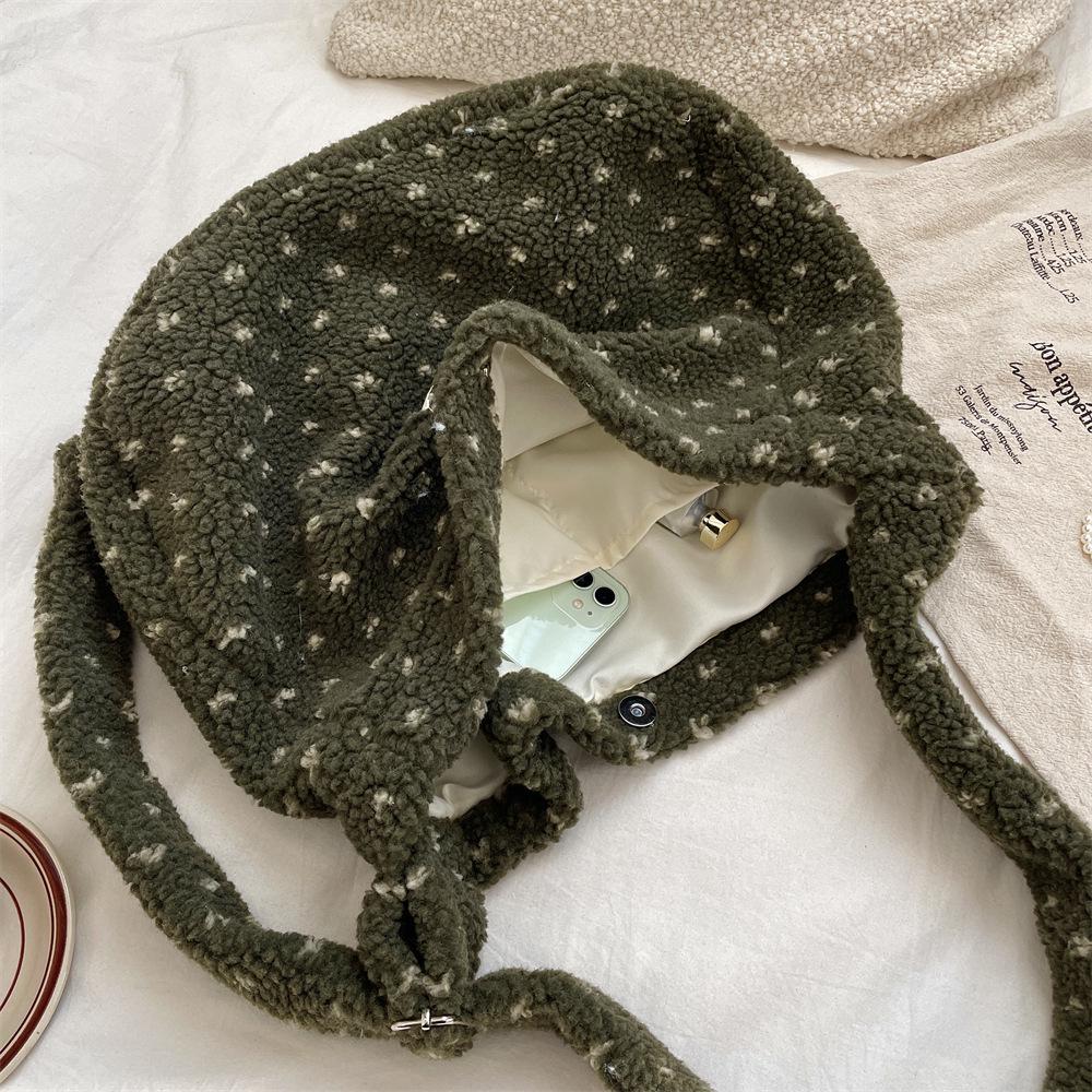 Herbst/Winter Plüsch Herz Umhängetasche - Canvas Schultertasche mit großem Fassungsvermögen