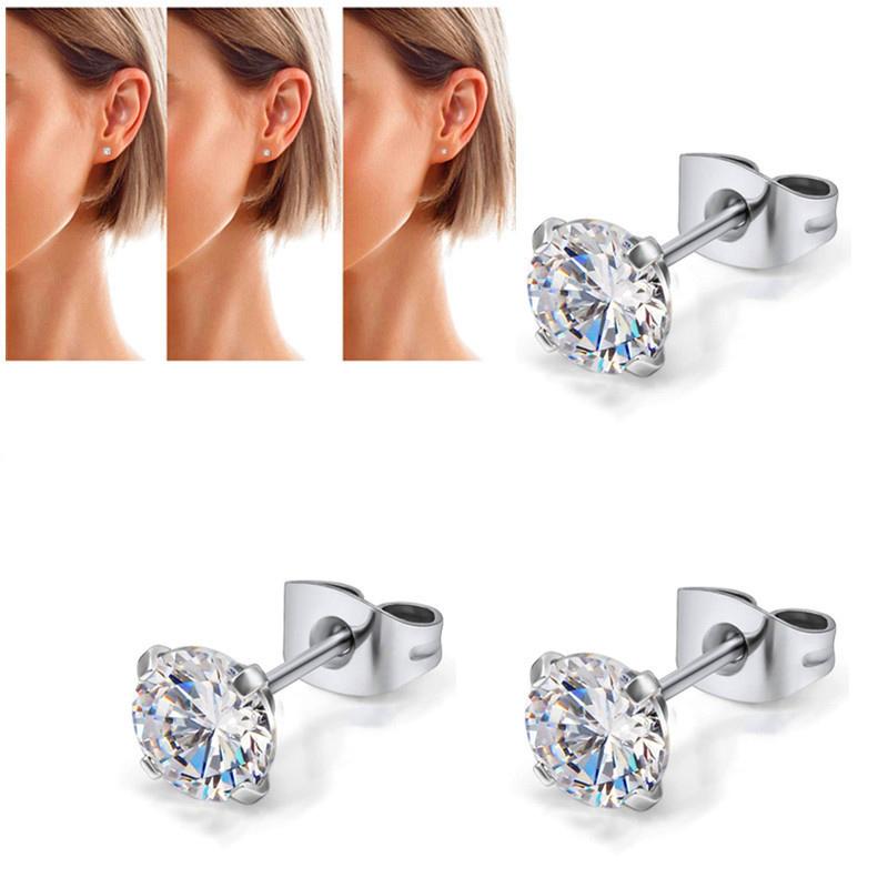 3-7mm 4 Claws Zirconia Crystal Earrings for Women Stainless Steel Gold Copper color Stud Earrings Zircon Women Accessories