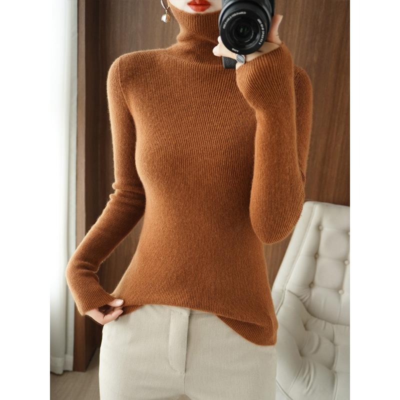 INDFS Women's Fashion Casual Fall Winter Solid Color Print Long Sleeve High Neck Sweaters