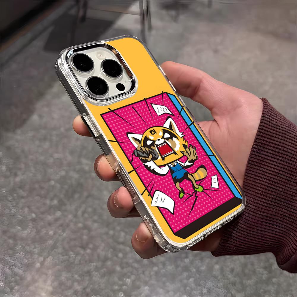 

Cute A-Aggretsuko Phone Case For IPhone 17 Air 16 E 15 14 13 12 11 Plus Pro Max Electroplated Transparent Soft Shell iPhone17 Pro