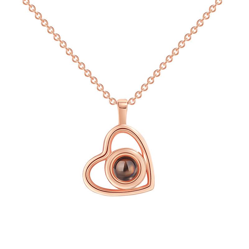 18K Gold Love Memory Pendant Collarbone Chain Female, Nano Projection Stone 100 Sentences I Love You Hollow Love Necklace