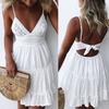 Summer Sexy Women Lace Patchwork V Neck Spaghetti Strap Bow Backless Mini Dress