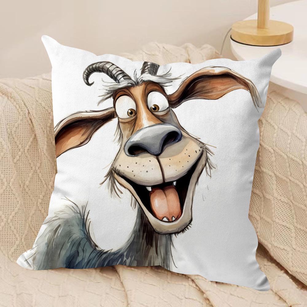 Spooky Goat Face Cushion Cover Soft Plush Fabric DoubleSided Printed Cushion Covers for All Seasons Modern HomeDecor Gift