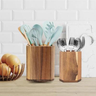 Wood Utensil Holder Rotating Countertop Organizer with Non-Slip Base Large Capacity Kitchen Utensil Organizer for Spatulas Spoons Ladles Cooking Tools