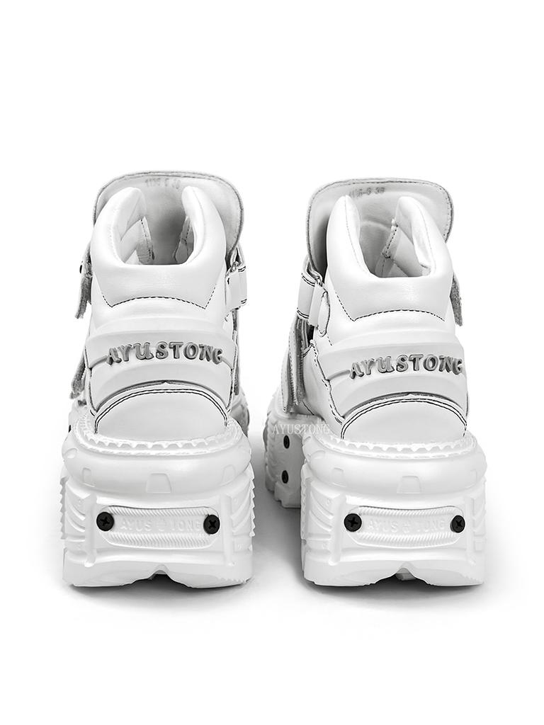 Scarpe Uomo Donna Casual Coppia Piattaforma Scuro Rialzate Pelle Muffin Metallo Punk Retro Rock Spagnolo 8 Cm