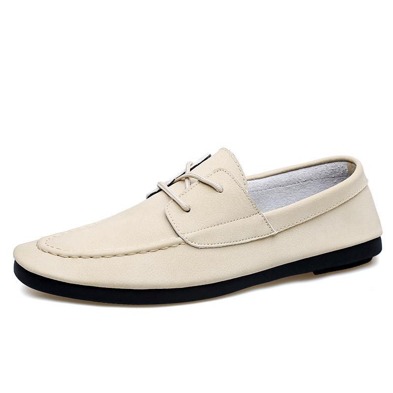 

Large size men s cowhide fashion casual leather shoes hand-sewn loafers with one foot and soft-soled beanie shoes for men 44 бежевый