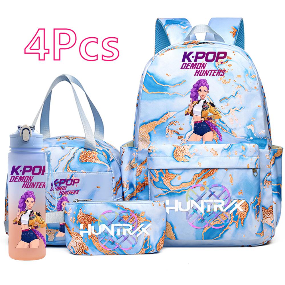 4Pcs/set New K-Pop Printed Backpack Handbag Pencil Case with 750Ml Water Bottler for Teenager Boy Girl Schoolbag Large Capacity Bookbag Mochila
